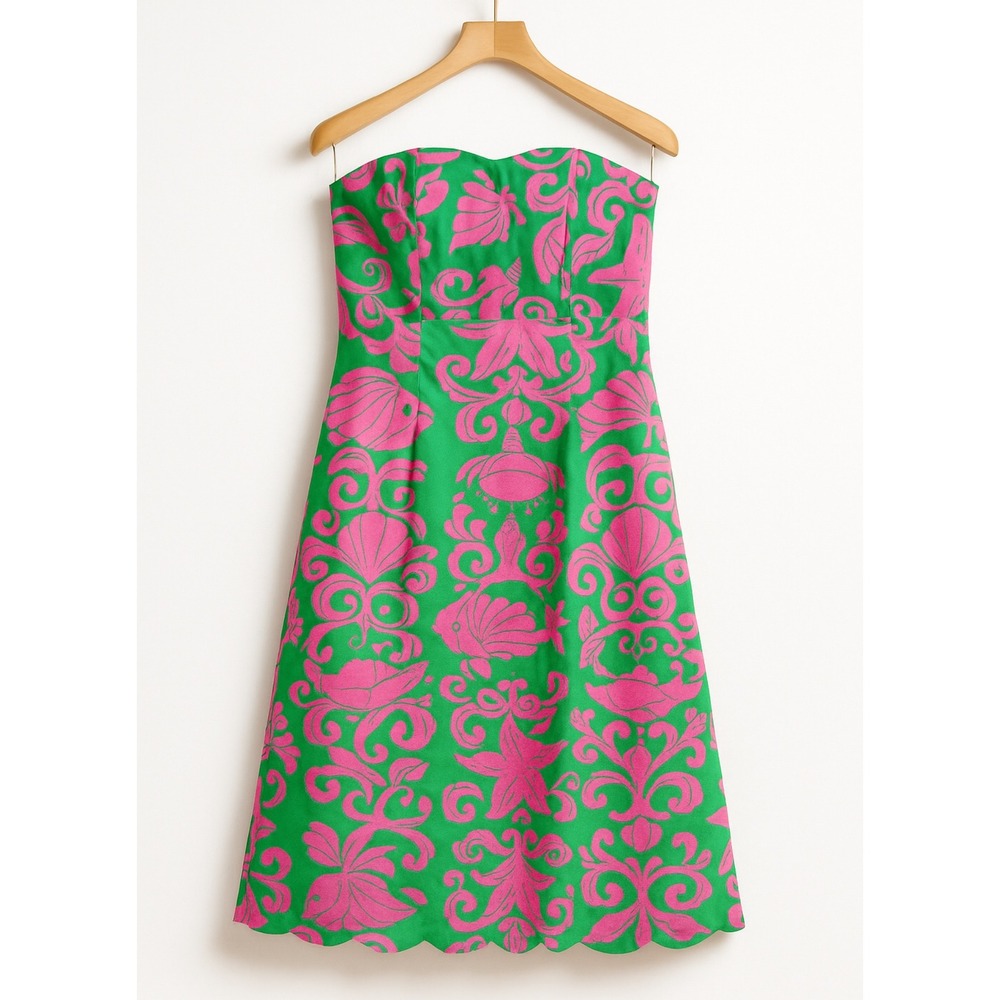 Lily Pulitzer sz 10 Women Pink Green Crab Scallop Hem Dress Party Preppy Vintage